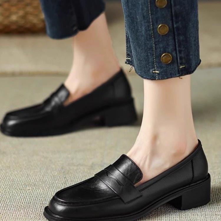 Real Soft Leather Loafers Women's 2025 New Spring and Autumn Platform British Style Small Leather Shoes Versatile Soft Sole One Pedal Single Shoes