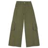 Army green casual high-waisted tooling jeans women's 1116 spring new thin loose big pocket wide-leg pants cotton