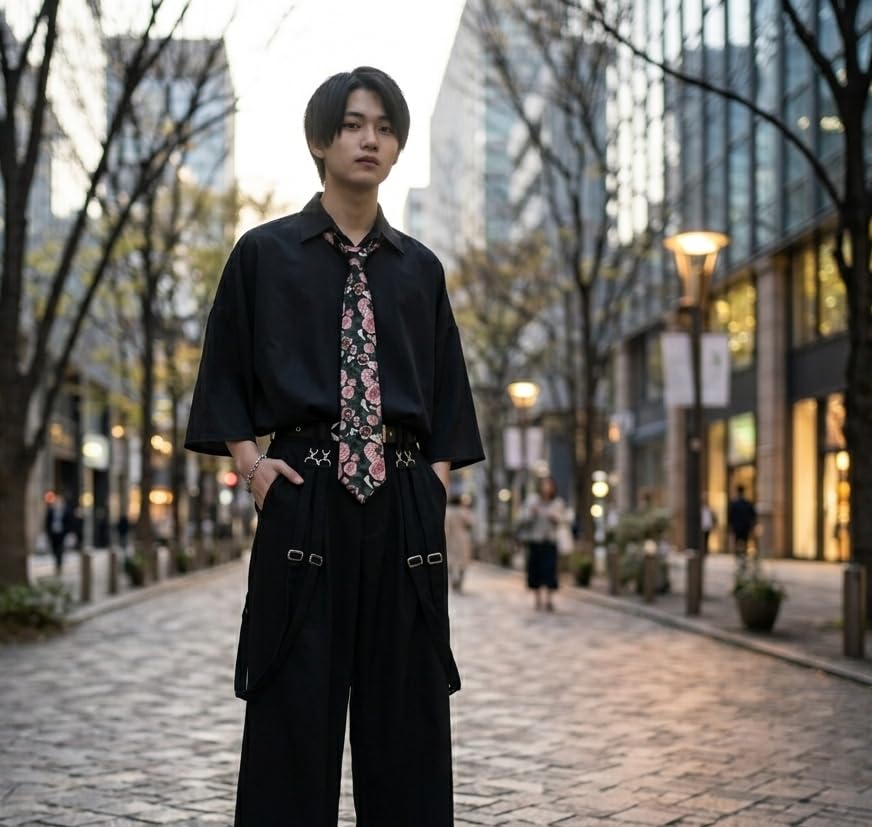 [HANG OVER] Men's Rose Tie - Floral Pattern Tie, Black, BusinessCasual, Stylish, Gift-ready, Silk-touch Polyester, 8cm Blade, tie2603-11