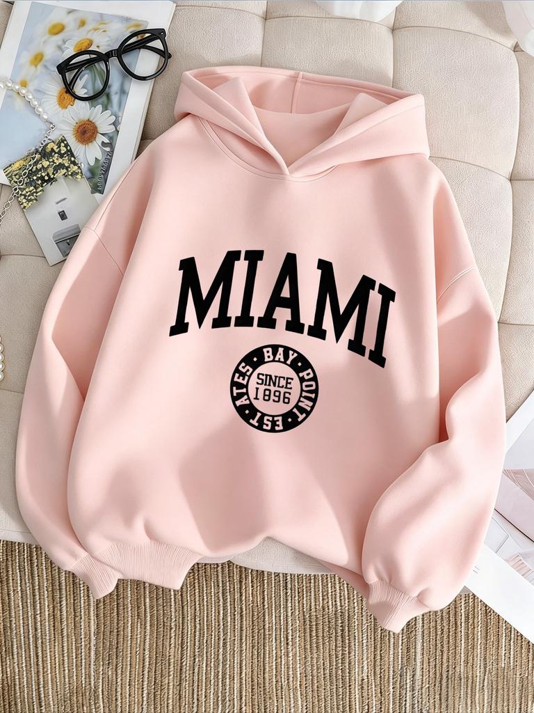 Children's Hooded Sweatshirt Miami Retro Letter Logo Print Boys' and Girls' Comfortable Daily Street Turtleneck Sweatshirt
