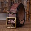 Belt Men's Retro Fashion and Personalized Trendy Distressed Pure Cowhide Leather Brass Buckle Korean Casual Denim Belt