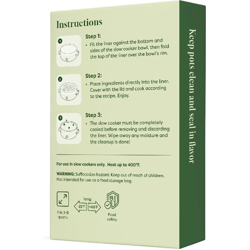 Slow Cooker Liners, Disposable Oval Large Size 13" x 21", 12 Count, Fits 3-8 Quart Pot Cooking Bags for Easy Cleanup, Food Safe & Leak-Proof