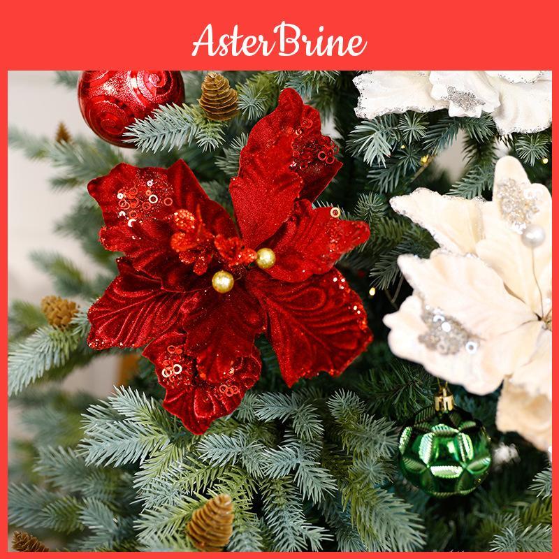Hochwertiger Weihnachts-Samtblumen-Schmuck mit glitzernden Akzenten für saisonale Heimdekoration