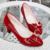 Fashionable High Heels for Women with A Shallow Mouth, Large Size, Thick Heels and Round-toe Bowknots Pumps for Women
