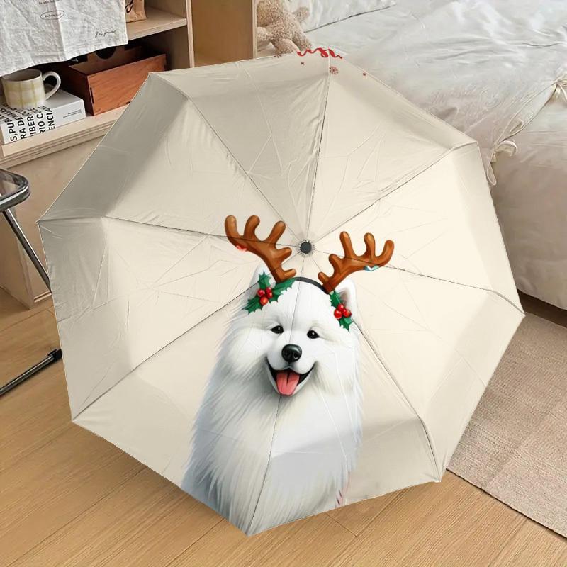 1pc Christmas Dog with Antlers Umbrella with Plastic Handle,Suitable for All Seasons Home Travel Outdoor UmbrellaDD231
