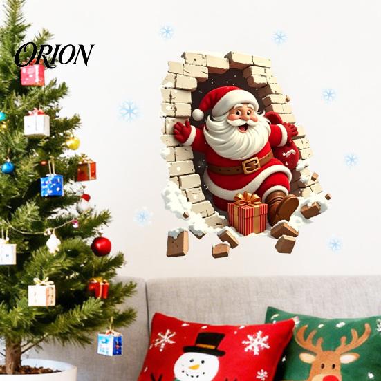 Removable Wall Art Broken Santa Sticker, Christmas Claus Decoration Decal, Mural for Living Room Bedroom Holiday Party Easy to Apply Decals