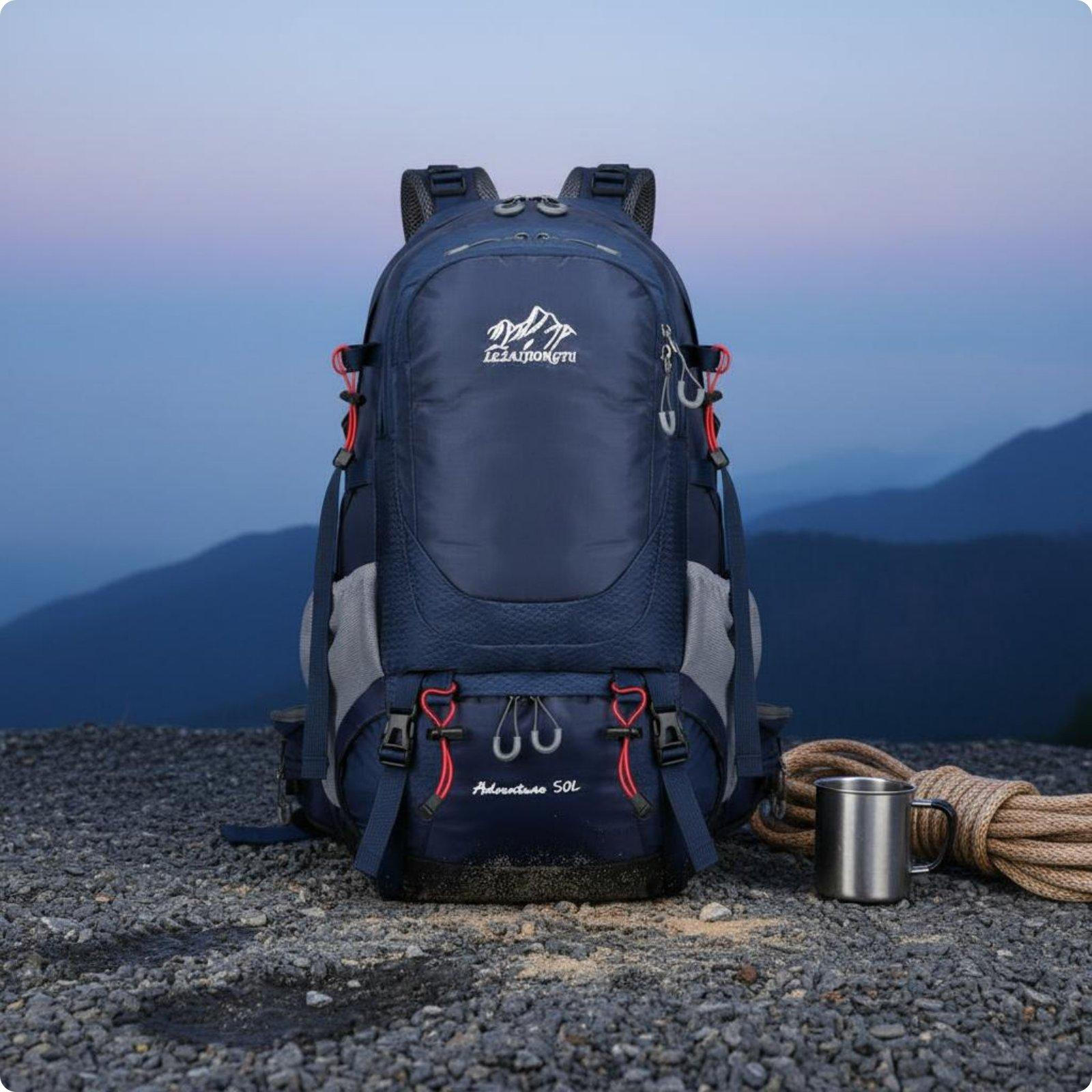 50L Hiking Backpack Large Capacity Water Resistant Travel Rucksack for Men Blue синий