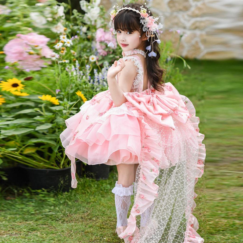 Spring Flower Fairy Princess Dress for Girls - Sweet Lolita Strappy Puffy Skirt for Birthday Parties