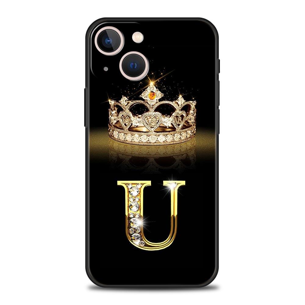 Luxury Phone Case For iPhone 11 12 13 15 16 14 Pro Max X XR XS 7 8 Plus 2020 Soft Cover Funda Fashion Diamond Crown Letter A