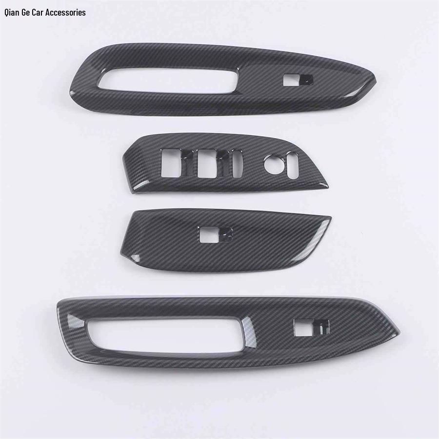 Honda Fit 21st Gen Interior Accessories: Carbon Fiber Texture for Window Switch, Door Handle, and Steering Wheel.