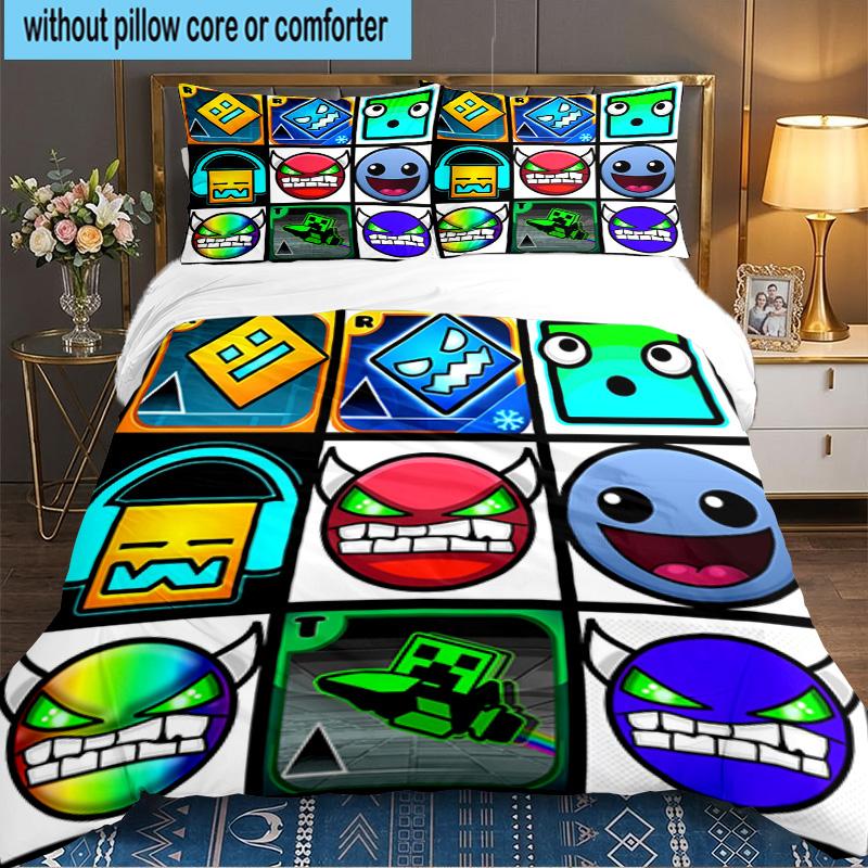 Set Biancheria da Letto 3 Pezzi Personaggi Colorati Geometry Dash, Ideale per 1 Copripiumino e 2 Federe Perfetto per Regalo Fan, Ideale per Camera da Letto, Dormitorio