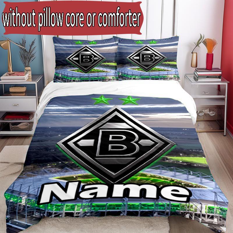 3pcs Duvet Cover Set (1*Duvet Cover + 2*Pillowcase, Without Core), Custom Name Borussia Monchengladbach Pattern Bedding Set, Home Bedroom Decor Gift