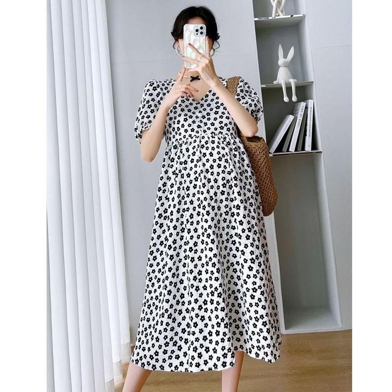 

Летняя одежда для беременных и кормящих мам, модный темперамент, для выхода, свободное и тонкое платье средней длины с цветочным принтом M Recommended 85-52.5 kg