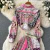 Spring And Summer Contrast Color Lapel Long-Sleeved White Shirt High-Waist Pleated Over-The-Knee Skirt Two-Piece Suit