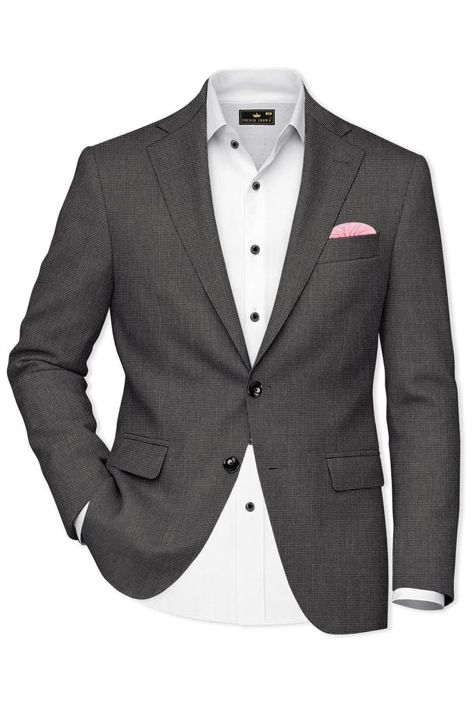 Cinerro-Tuatara Gray Wool Rich houndstooth Textured Single Breasted Blazer