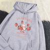 Strawberry Rabbit Print Hoodie Women Causal Kawaii Korean Style Fashion O-Neck Long Sleeve Pullover Autumn Winter Fleece Hoodie