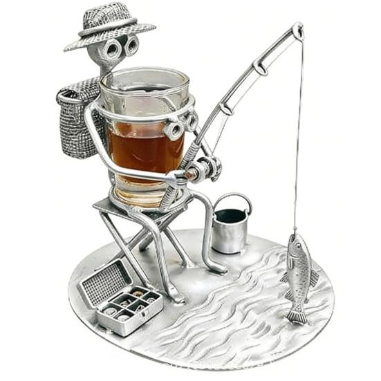 

Держатель для бокала вина Рыбак Ручная работа Металлическая скульптура рыбака со встроенным держателем для стопки Забавный держатель для напитков для декора офисного стола Отца белый