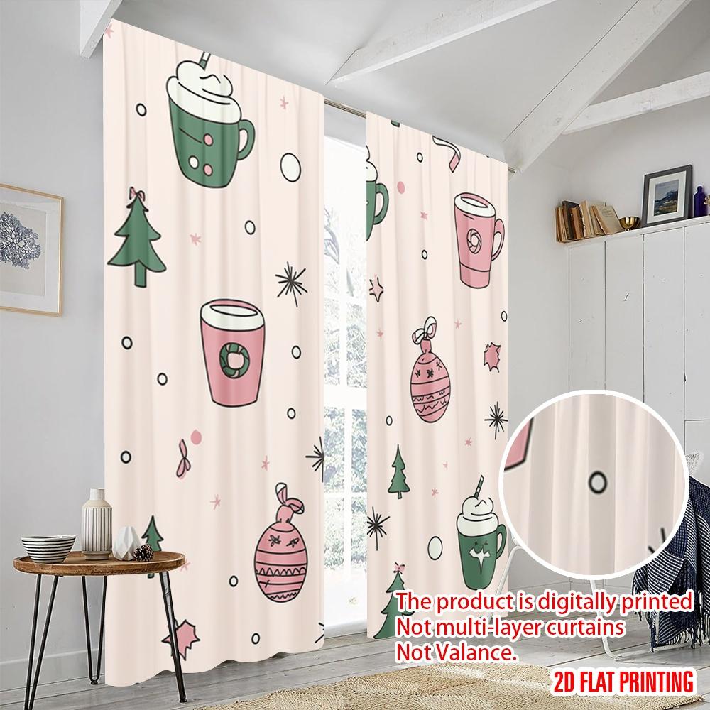 2pcs,2D Plane Printing Minimalist Curtains Cute Christmas Design_a (3) Polyester Fabric (without Rod) Festive Use for Living