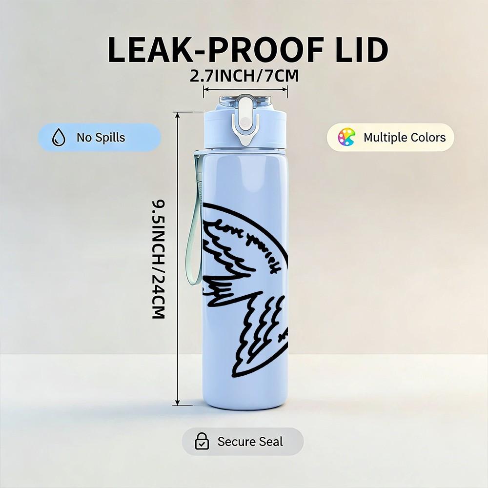 1PC Swallow Bird Love Heart Art 750ml Color Plastic Sports Water Bottle Leakproof Flip Straw Lid Suitable for Sports Office Home Use