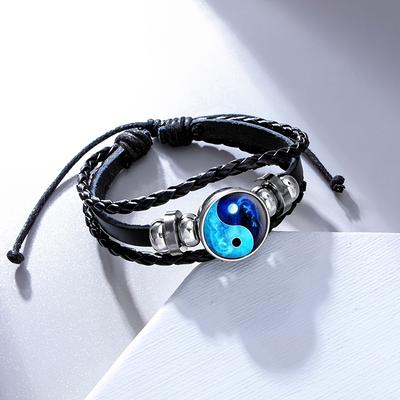 Vintage Lederarmband Sonne Mond Yin Yang Anhänger Verstellbares Armband