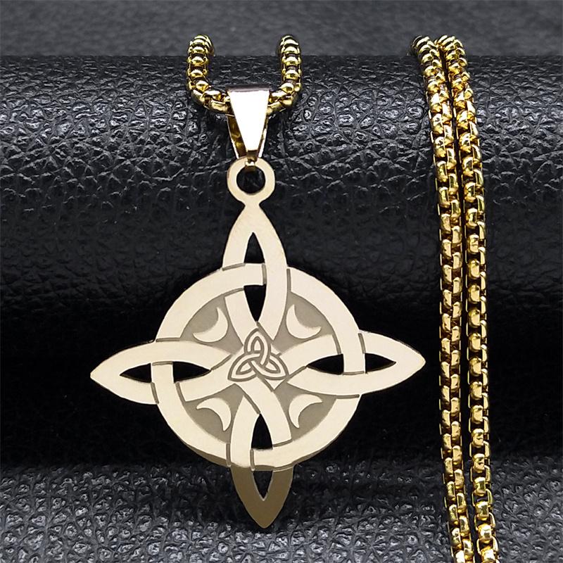 Witch Celtic Knot Moon Necklace for Women/Men Stainless Steel Gold Color Trinity Knots Necklaces Jewelry nudo de bruja N8059S02