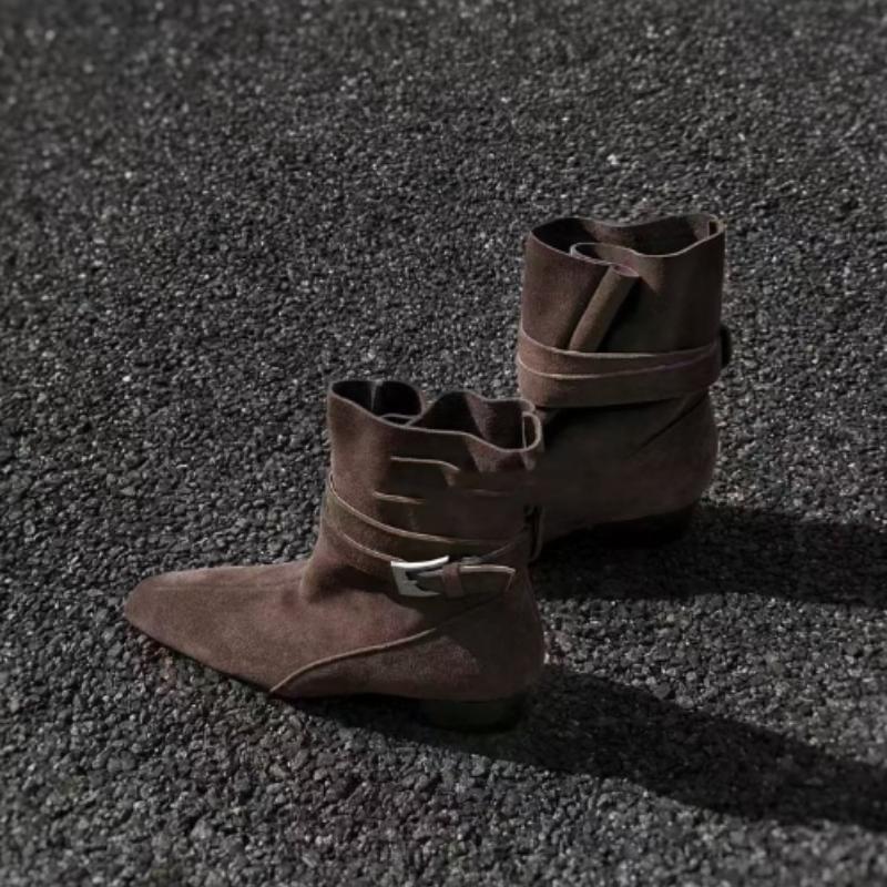Mid Heels Women Pointed Toe Short Boots Designer Elegant 2025 New Shoes Winter Chelsea Classical Ankle Boots Dress Buckle Pumps