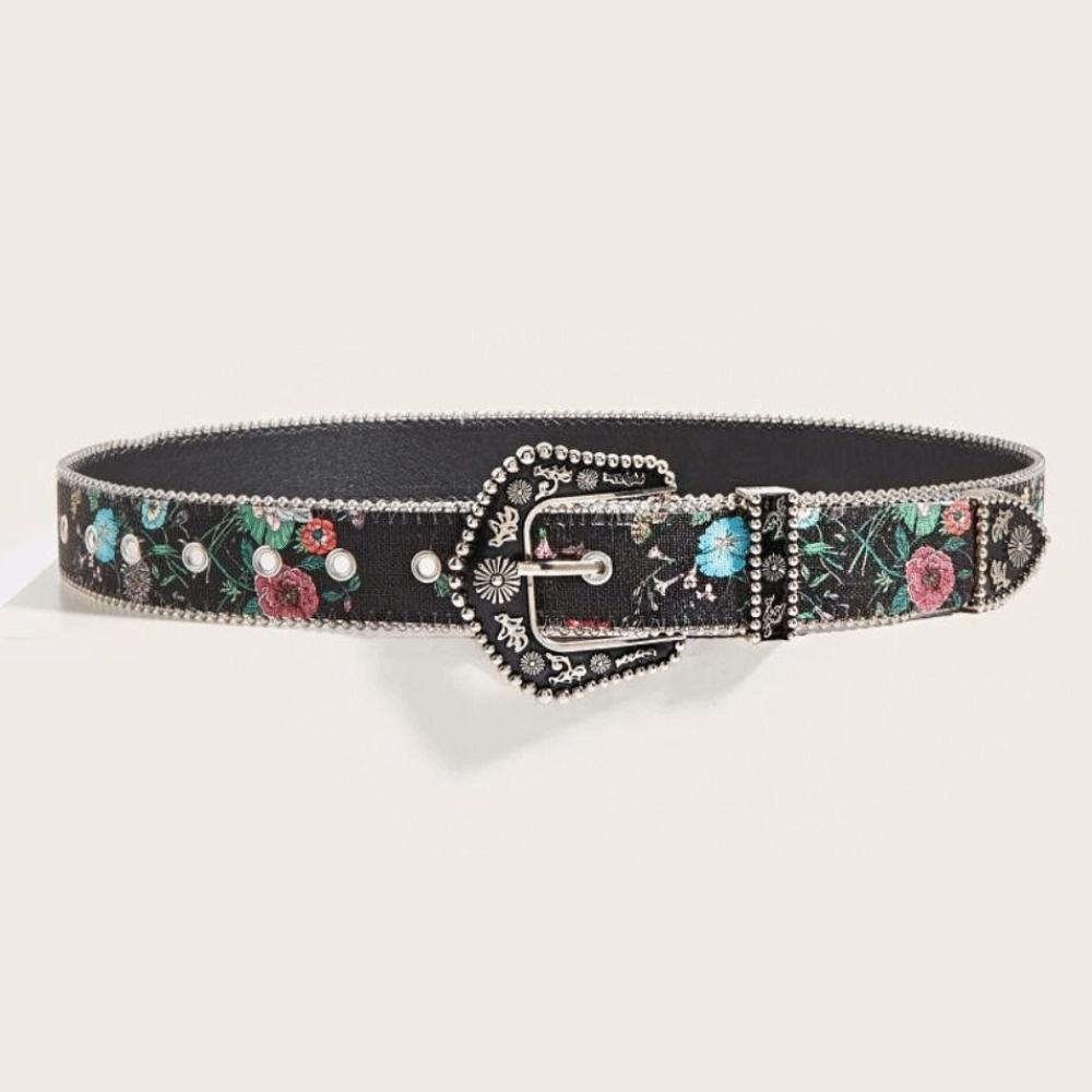 Printed PU Leather Waistband Flower Retro Waistband Adjustable Floral Belt  Outdoor