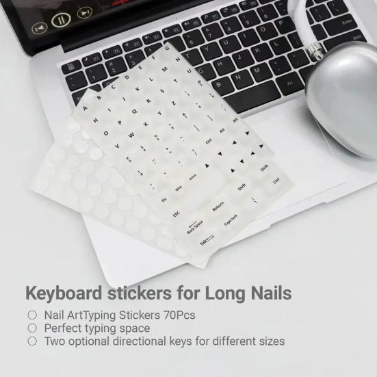 70 Pcs Keyboard Sticker for Long Nails Universal Nail Art Keyboard Bubbles Self-Adhesive Silicone Typing Keycaps for Office Girls Gaming