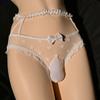 Men Sissy Panties Japanese Embroidery Lace Underpant Hollow Waist Sheer Briefs Open Close Penis Sheath Crossdressing Underwear