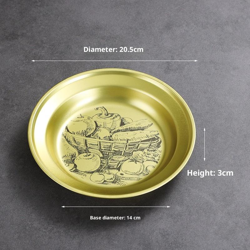 1Pc Retro Round Tinplate Storage Tray Desktop Disc for Fruit Snacks Pastries Desserts Candy - Household Kitchen Food Organizer