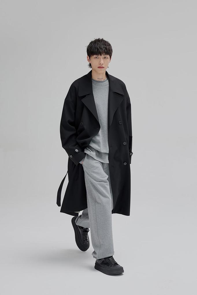 STUDIO NANS Long Trench Coat Men's Knee-Length (XL, Black)