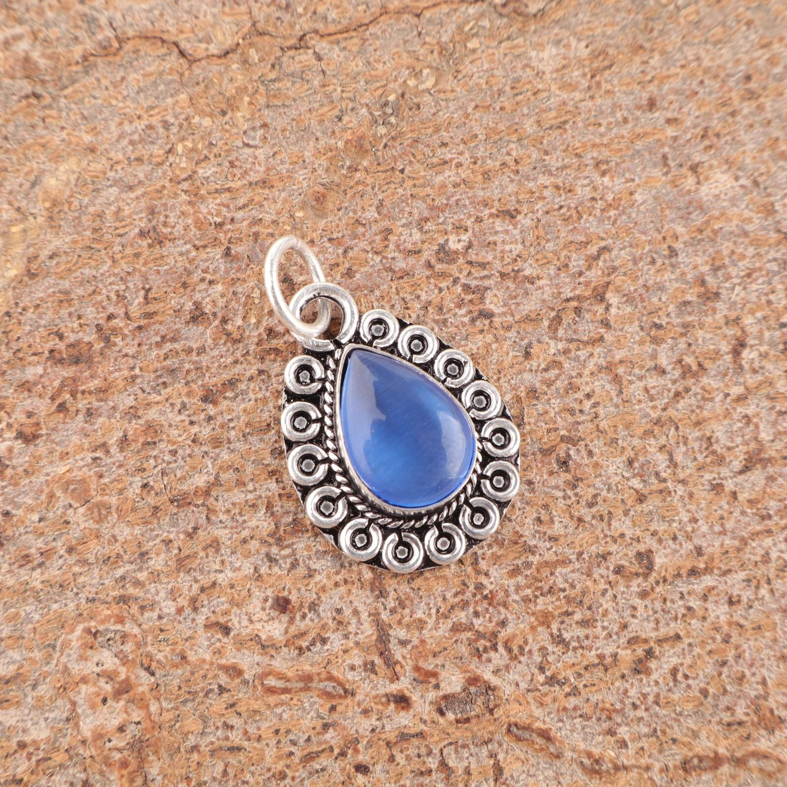 

Груша Темно-синий Камень Кошачий глаз Элегантная Новая Подвеска Ювелирное изделие 925 Стерлинговое серебро PP-26-42