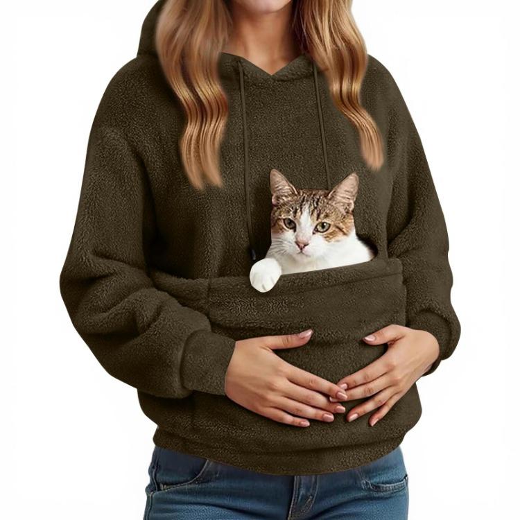 Unisex ležérní mikina s kapucí, dlouhý rukáv, jednobarevný top s kapsou na mazlíčka pro muže a ženy
