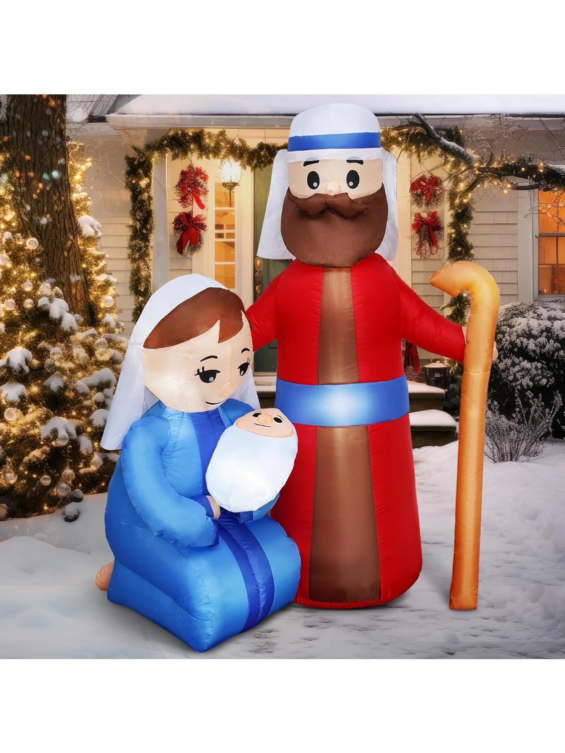 

JOYFY 6 FT Tall Christmas Inflatable Jesus Family Decoration Christmas Inflatable Nativity for Home Xmas Party Winter Décor