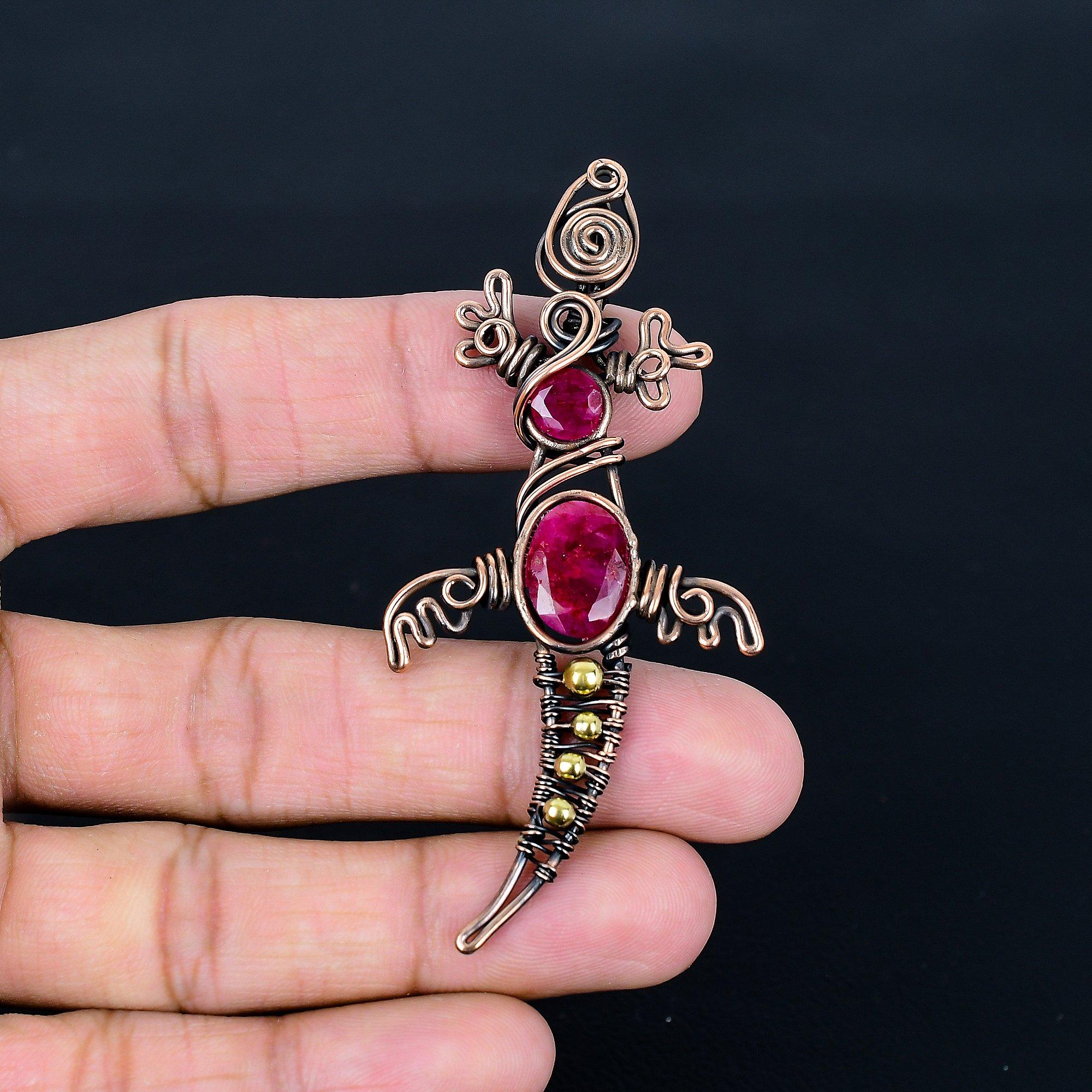 

Рубиновый кулон Ювелирные изделия из драгоценных камней, Кулон ручной работы, обернутый медной проволокой 999 пробы, Ювелирные изделия новейшего дизайна