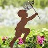 Boy Girl Silhouettes Portable Rustproof Waterproof Garden Silhouette Wear-resistant Metal Stake Decor for Home