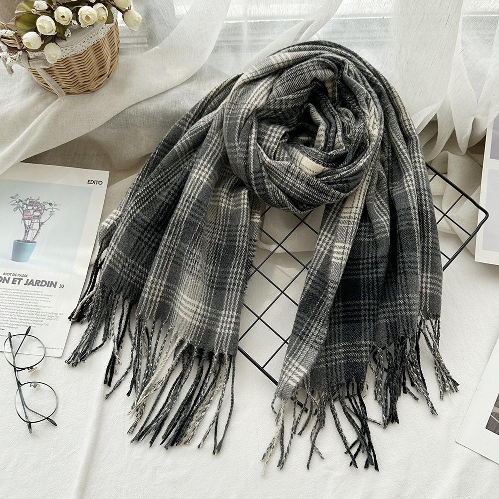 Scarf Autumn and Winter Imitation Cashmere Houndstooth Shawl for Women Trendy and Versatile Warm Long Tassel Scarf