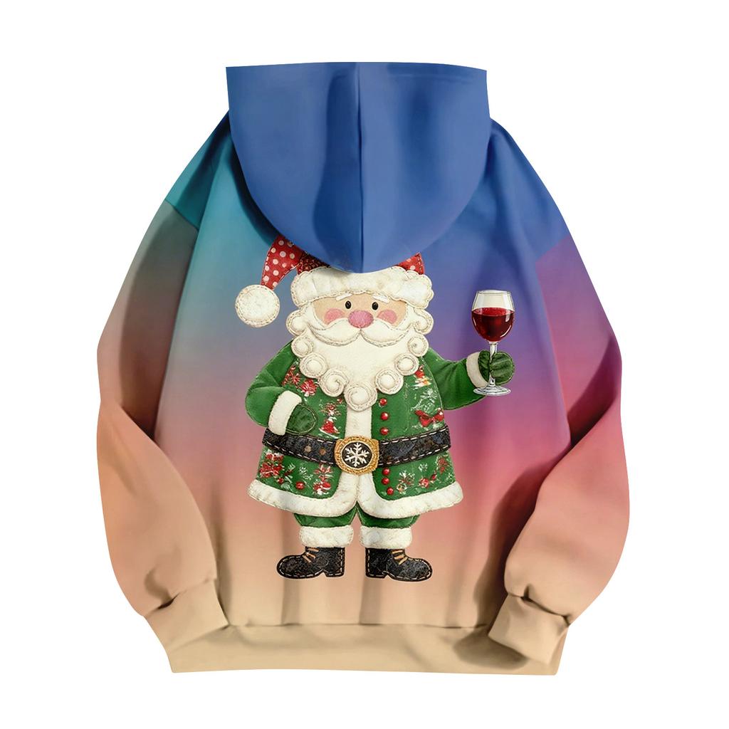 Felpa con cappuccio da donna casual a maniche lunghe con stampa natalizia