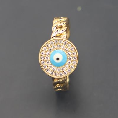 Copper Inlaid Zircon Round Adjustable Gold Color Ring Punk Hip-hop Culture