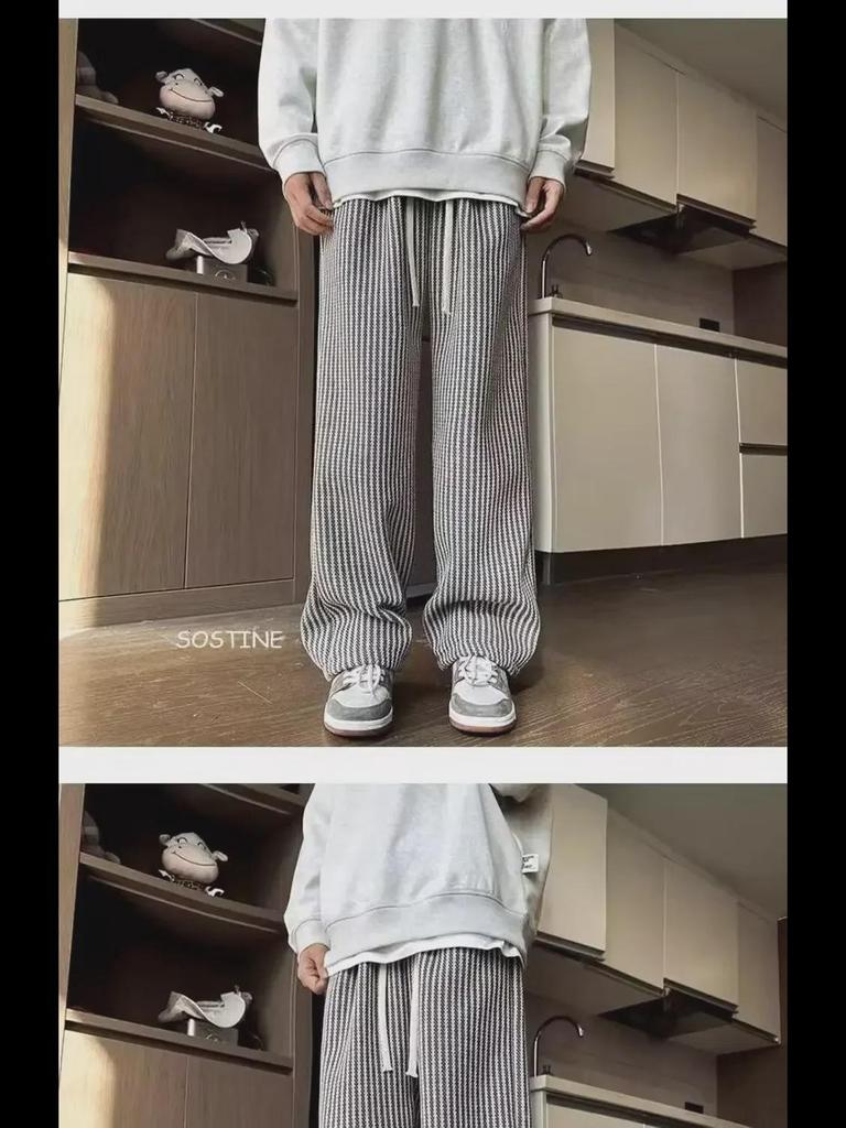 American Retro Black Striped Wide-Leg Boys' Summer Pants - Oversized, Casual Lazy Style