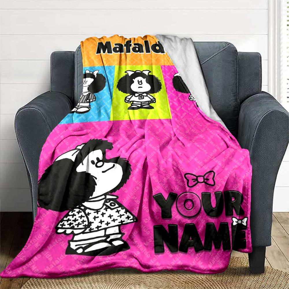 Name Custom Mafalda Print Flannel Blanket High Quality Warm Comfortable Cover for All Seasons Perfect for Gifts Home Decor