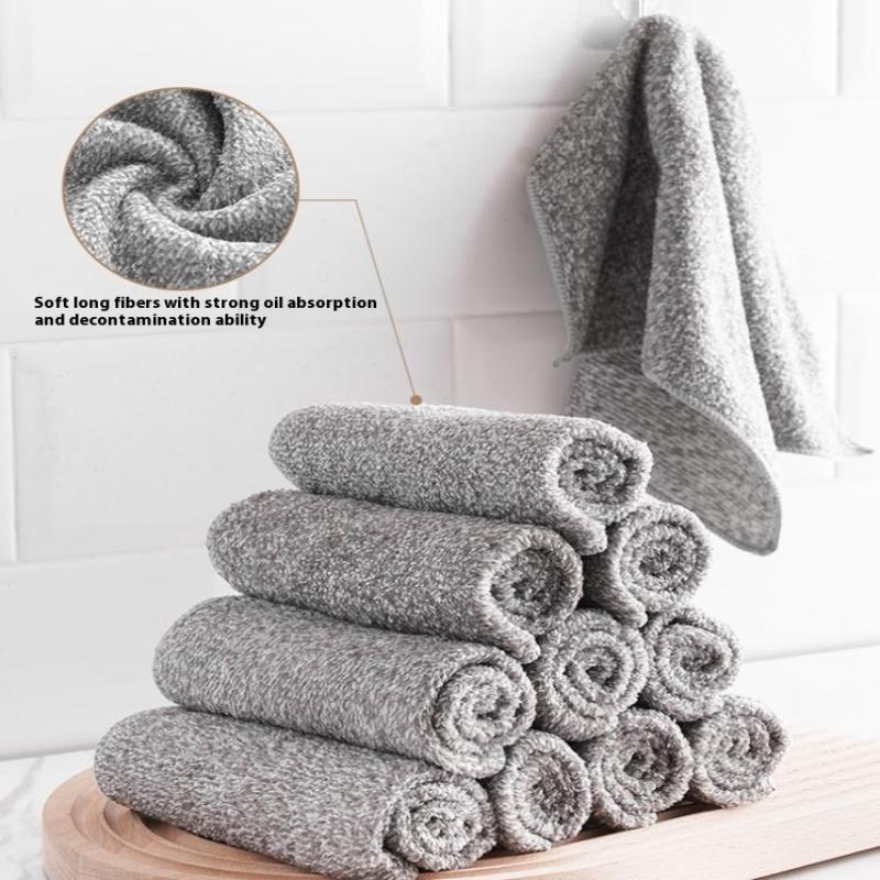 5PCS Cleaning Cloth Fiber Thickened Dishcloths High Absorbent Scouring Kitchen Washing Dish Rags Household Wipe Towels
