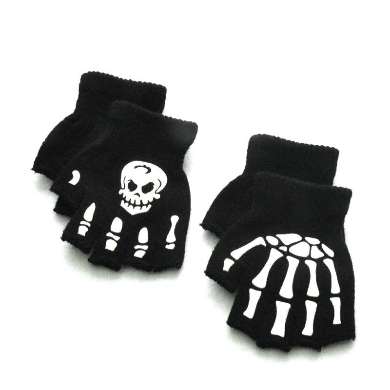 Children Kids Halloween Gloves Luminous Skull Baby Boys Girls Winter Warm Gloves Kids Mittens Gloves For Halloween Gift