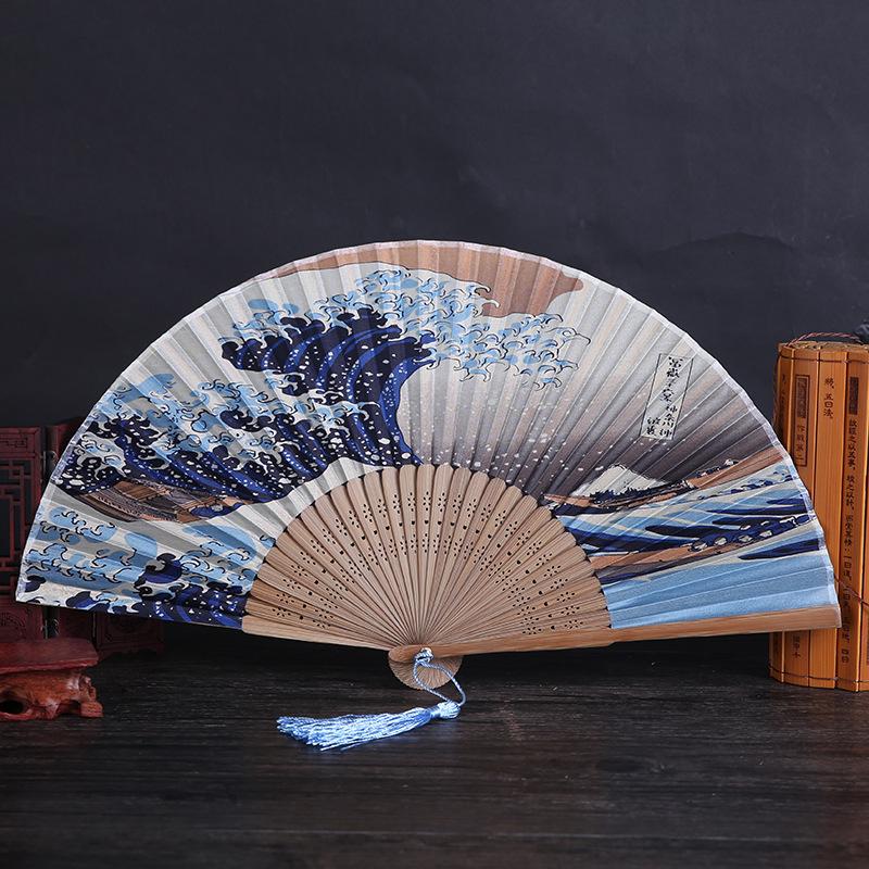 Portable Folding Fan Vintage Wave Pocket Fan for Wedding Party Decoration Dancing Performances Gifts