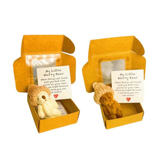 Mini Plush Teddy Bear Box Emotional Support Teddy with Message Card Pocket-Sized Hug Bear Doll for Graduation Anxiety Relief Friends