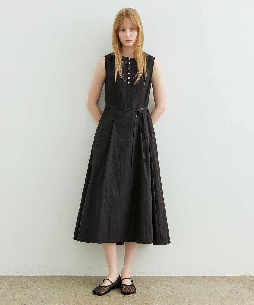 ARTID Button Sleeveless Flare Dress_Black