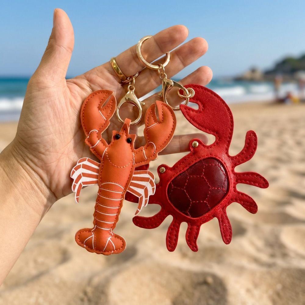 Cute Pu Crab Keychain Summer Bag Charm Multi-color Pu Leather Lobster Pendant  Bag Ornament