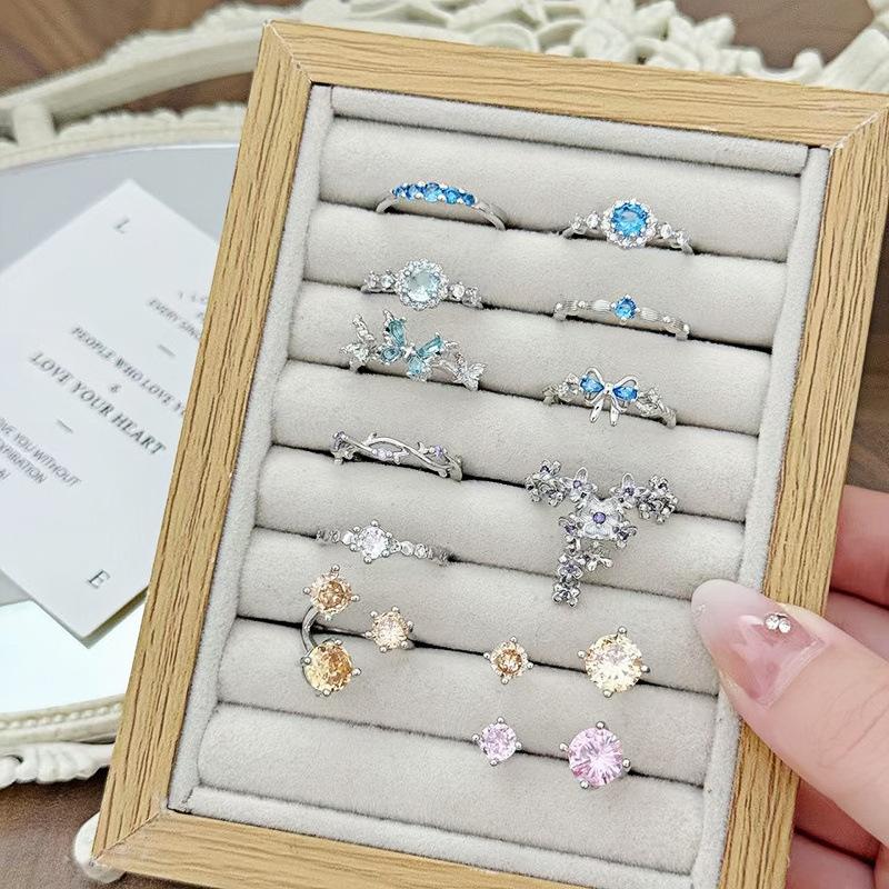 Super Fairy Light Luxury High-End Purple Zircon Row Diamond Flower Opening Ring Niche Full Of Diamonds Sweet And Cool Personality Ring Woman