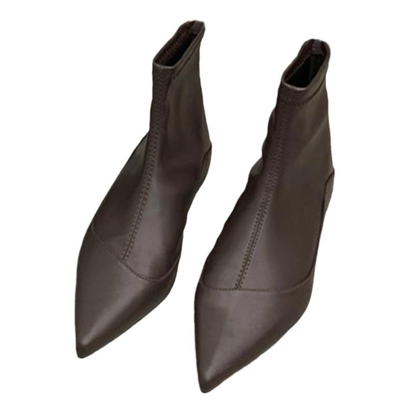 Inner heightening fashion boots 2025 new sewing line simple pointed and ankle boots flat short boots women's thin boots