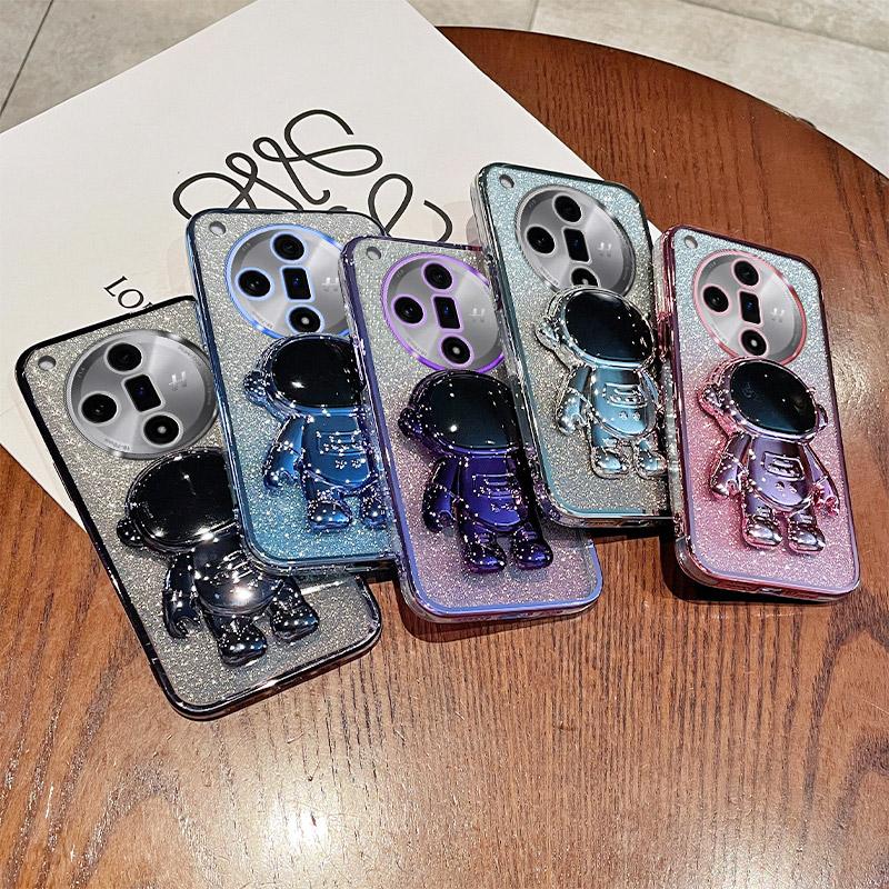 For Oppo Find X7 Pro Anti-Scratch Phone Cover Astronaut Kickstand PC+TPU Case Electroplating Design